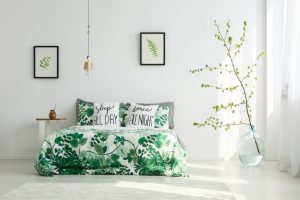 copri piumino con piante verdi