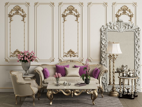 Salotto con boiserie intarsiata