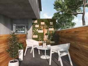 terrazza decorata con piante rampicanti