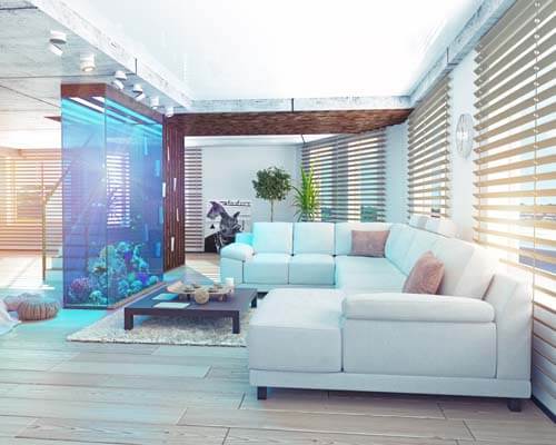 Salotto di lusso con acquario grande