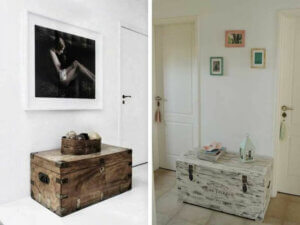Decorare l'ingresso di casa con vecchi bauli