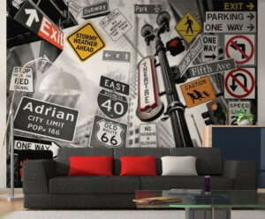 Carta da parati con cartelli stradali