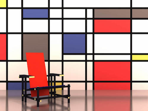 poltrona e parete ispirati stile mondrian