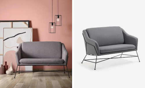 Divano due posti rivestito in velluto modello Brida.