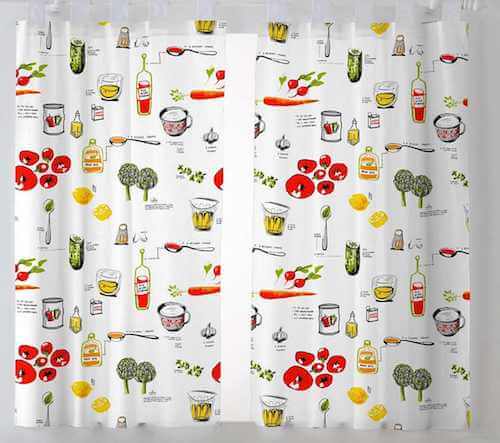 Stampe per tende. Tenda per la cucina con motivi legati al cibo.
